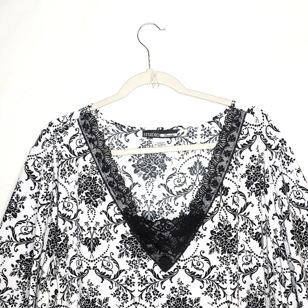 Studio Donatella night gown. Black/white, 3X. - Picture 10 of 10